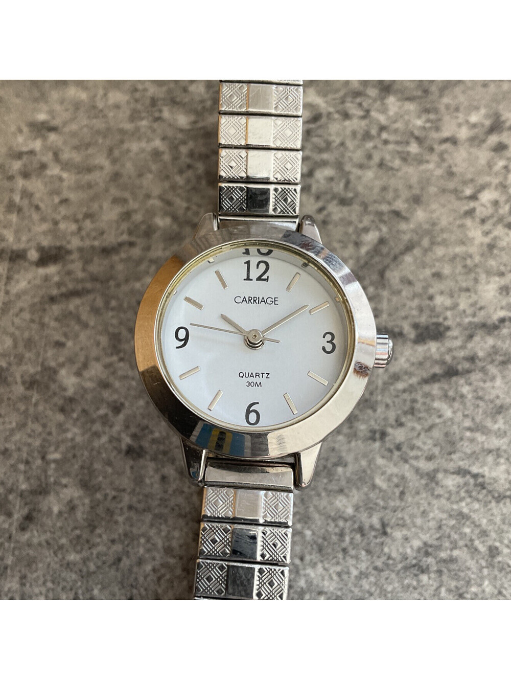 Carriage by Timex Watch Women Silver Tone Stretch Band Round 30M WR Bin K